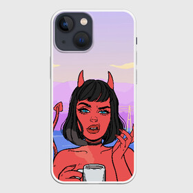 Чехол для iPhone 13 mini с принтом What в Санкт-Петербурге,  |  | coffee | demon | devil | girl | hell | девушка | демон | дьявол | кофе