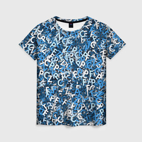 Женская футболка 3D с принтом FCZP в Санкт-Петербурге, 100% полиэфир ( синтетическое хлопкоподобное полотно) | прямой крой, круглый вырез горловины, длина до линии бедер | fcz | белый | буквы | зенит | паттерн | питер | санкт петербург | сине бело голубые | синий | спб
