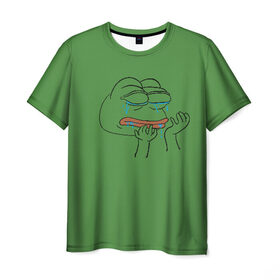 Мужская футболка 3D с принтом PepeCry в Санкт-Петербурге, 100% полиэфир | прямой крой, круглый вырез горловины, длина до линии бедер | feels bad man | feels good man | pepe | pepe the frog | sad pepe | грустная лягушка | пепе
