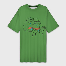 Платье-футболка 3D с принтом PepeCry в Санкт-Петербурге,  |  | feels bad man | feels good man | pepe | pepe the frog | sad pepe | грустная лягушка | пепе