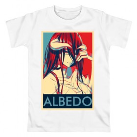 Мужская футболка хлопок с принтом Альбедо в Санкт-Петербурге, 100% хлопок | прямой крой, круглый вырез горловины, длина до линии бедер, слегка спущенное плечо. | overlord | альбедо | аниме | повелитель