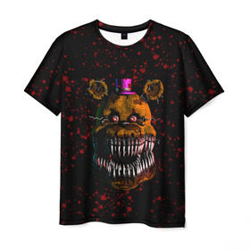 Мужская футболка 3D с принтом FNAF Nightmare в Санкт-Петербурге, 100% полиэфир | прямой крой, круглый вырез горловины, длина до линии бедер | blood | five nights at freddy’s | fnaf | game | horror | игра | кровь | пять ночей у фредди | ужас | фнаф | фреди