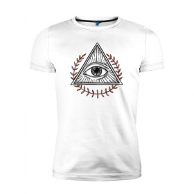 Мужская футболка премиум с принтом Всевидящее око в Санкт-Петербурге, 92% хлопок, 8% лайкра | приталенный силуэт, круглый вырез ворота, длина до линии бедра, короткий рукав | всевидящее око | глаз | лучезарная дельта | масонство | масоны | творец