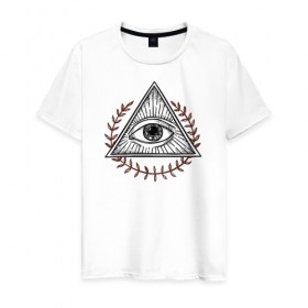 Мужская футболка хлопок с принтом Всевидящее око в Санкт-Петербурге, 100% хлопок | прямой крой, круглый вырез горловины, длина до линии бедер, слегка спущенное плечо. | всевидящее око | глаз | лучезарная дельта | масонство | масоны | творец