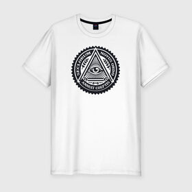 Мужская футболка премиум с принтом Новый мировой порядок в Санкт-Петербурге, 92% хлопок, 8% лайкра | приталенный силуэт, круглый вырез ворота, длина до линии бедра, короткий рукав | всевидящее око | глаз | дельта | доллар | иллюминаты | масонство | масоны