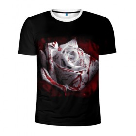 Мужская футболка 3D спортивная с принтом Кровавая роза в Санкт-Петербурге, 100% полиэстер с улучшенными характеристиками | приталенный силуэт, круглая горловина, широкие плечи, сужается к линии бедра | брызги | кровавая роза | кровь | роза | цветы