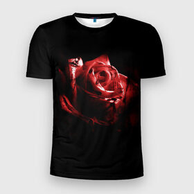 Мужская футболка 3D спортивная с принтом Кровавая роза в Санкт-Петербурге, 100% полиэстер с улучшенными характеристиками | приталенный силуэт, круглая горловина, широкие плечи, сужается к линии бедра | брызги | кровавая роза | кровь | роза | цветы