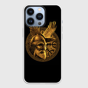 Чехол для iPhone 13 Pro с принтом Один в Санкт-Петербурге,  |  | beard | celtic | emblem | face | golden | helmet | myth | one | ornament | raven | runes | sword | viking | warrior | борода | викинг | воин | ворон | золотой | кельтский | лицо | меч | миф | один | орнамент | руны | шлем | эмблема