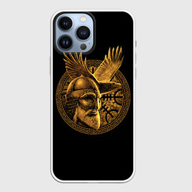 Чехол для iPhone 13 Pro Max с принтом Один в Санкт-Петербурге,  |  | beard | celtic | emblem | face | golden | helmet | myth | one | ornament | raven | runes | sword | viking | warrior | борода | викинг | воин | ворон | золотой | кельтский | лицо | меч | миф | один | орнамент | руны | шлем | эмблема