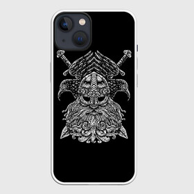 Чехол для iPhone 13 с принтом Один в Санкт-Петербурге,  |  | beard | character | emblem | face | helmet | mythical | one | sword | viking | warrior | борода | викинг | воин | лицо | меч | мифический | один | персонаж | шлем | эмблема
