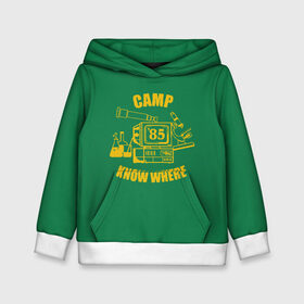 Детская толстовка 3D с принтом CAMP KNOW WHERE в Санкт-Петербурге, 100% полиэстер | двухслойный капюшон со шнурком для регулировки, мягкие манжеты на рукавах и по низу толстовки, спереди карман-кенгуру с мягким внутренним слоем | 80 е | 85 | camp know where | camp nowhere | dustin | netflix | stranger things | дастин | кепка дастина | нетфликс | очень странные дела
