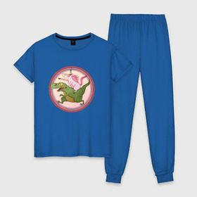 Женская пижама хлопок с принтом Вперёд к мечте! в Санкт-Петербурге, 100% хлопок | брюки и футболка прямого кроя, без карманов, на брюках мягкая резинка на поясе и по низу штанин | bird born | арт | единорог | животные | иллюстрация | ирония | комиксы | мечта | милота | мотивация | тирекс | юмор