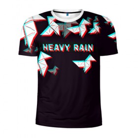 Мужская футболка 3D спортивная с принтом Heavy Rain (Glitch). в Санкт-Петербурге, 100% полиэстер с улучшенными характеристиками | приталенный силуэт, круглая горловина, широкие плечи, сужается к линии бедра | 3d | game | glitch | heavy rain | геометрия | глитч | игра | надпись | оригами | хеви рейн