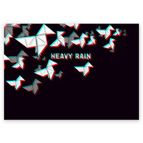 Поздравительная открытка с принтом Heavy Rain (Glitch). в Санкт-Петербурге, 100% бумага | плотность бумаги 280 г/м2, матовая, на обратной стороне линовка и место для марки
 | Тематика изображения на принте: 3d | game | glitch | heavy rain | геометрия | глитч | игра | надпись | оригами | хеви рейн