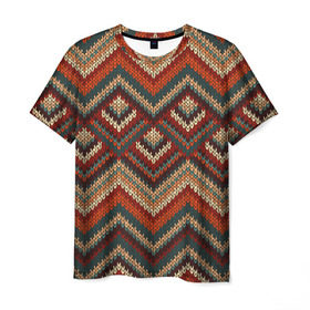 Мужская футболка 3D с принтом Индейский Вязаный Узор в Санкт-Петербурге, 100% полиэфир | прямой крой, круглый вырез горловины, длина до линии бедер | абстракция | вождь | вышивка | индеец | индейцы | кружева | кружево | орнамент | панчо | паттерн | племя краснокожих | рисунок | свитер | узор