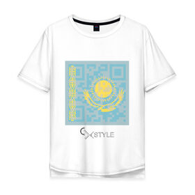 Мужская футболка хлопок Oversize с принтом QR-Kazakhstan в Санкт-Петербурге, 100% хлопок | свободный крой, круглый ворот, “спинка” длиннее передней части | cxstyle | qr | казахстан | код | символ | страна | флаг