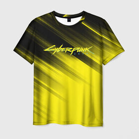 Мужская футболка 3D с принтом Cyberpunk 2077 (Yellow). в Санкт-Петербурге, 100% полиэфир | прямой крой, круглый вырез горловины, длина до линии бедер | 3d | cyberpunk 2077 | red | абстракция | геометрия | игра | киберпанк 2077 | красный | лого | логотип | надпись | стиль | текстура