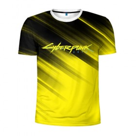 Мужская футболка 3D спортивная с принтом Cyberpunk 2077 (Yellow). в Санкт-Петербурге, 100% полиэстер с улучшенными характеристиками | приталенный силуэт, круглая горловина, широкие плечи, сужается к линии бедра | 3d | cyberpunk 2077 | red | абстракция | геометрия | игра | киберпанк 2077 | красный | лого | логотип | надпись | стиль | текстура