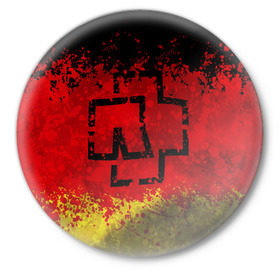 Значок с принтом Rammstein (Флаг). в Санкт-Петербурге,  металл | круглая форма, металлическая застежка в виде булавки | 3d | hard | logo | metal | music | rammstein | rock | брызги красок | знак | лого | метал | музыка | рамштайн | рок | символ | текстура | флаг rammstein
