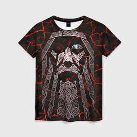 Женская футболка 3D с принтом Odinn в Санкт-Петербурге, 100% полиэфир ( синтетическое хлопкоподобное полотно) | прямой крой, круглый вырез горловины, длина до линии бедер | good | viking | vikings | бог | викинг | викинги | кельтское | один | плетение | скандинавы | славяне | язычник
