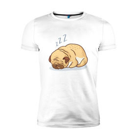 Мужская футболка премиум с принтом Спящий мопс в Санкт-Петербурге, 92% хлопок, 8% лайкра | приталенный силуэт, круглый вырез ворота, длина до линии бедра, короткий рукав | dog | pug | мопс | пес | псина | собака | собачка | сон | спит | спящий