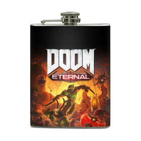 Фляга с принтом DOOM Eternal в Санкт-Петербурге, металлический корпус | емкость 0,22 л, размер 125 х 94 мм. Виниловая наклейка запечатывается полностью | Тематика изображения на принте: 2019 | bethesda | demon | doom | eternal | ethernal | game | games | logo | monster | runes | демон | дум | дуум | етернал | игра | игры | какодемон | кровь | лого | логотип | монстр | монстры | руны | символ | этернал