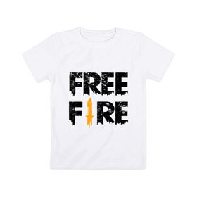 Детская футболка хлопок с принтом Free Fire logo в Санкт-Петербурге, 100% хлопок | круглый вырез горловины, полуприлегающий силуэт, длина до линии бедер | Тематика изображения на принте: battlegrounds | fire | free | garena | гарена | фаер | фри