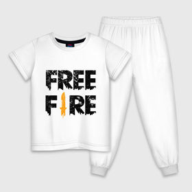 Детская пижама хлопок с принтом Free Fire logo в Санкт-Петербурге, 100% хлопок |  брюки и футболка прямого кроя, без карманов, на брюках мягкая резинка на поясе и по низу штанин
 | Тематика изображения на принте: battlegrounds | fire | free | garena | гарена | фаер | фри