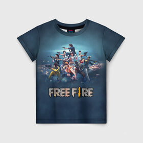 Детская футболка 3D с принтом Free Fire в Санкт-Петербурге, 100% гипоаллергенный полиэфир | прямой крой, круглый вырез горловины, длина до линии бедер, чуть спущенное плечо, ткань немного тянется | battlegrounds | fire | free | garena | гарена | фаер | фри