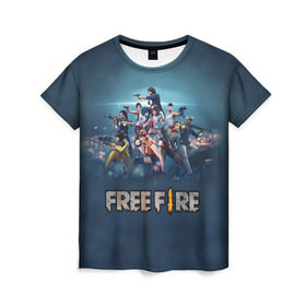 Женская футболка 3D с принтом Free Fire в Санкт-Петербурге, 100% полиэфир ( синтетическое хлопкоподобное полотно) | прямой крой, круглый вырез горловины, длина до линии бедер | battlegrounds | fire | free | garena | гарена | фаер | фри