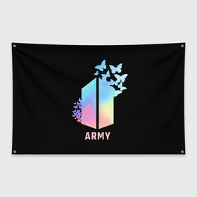 Флаг-баннер с принтом BTS ARMY в Санкт-Петербурге, 100% полиэстер | размер 67 х 109 см, плотность ткани — 95 г/м2; по краям флага есть четыре люверса для крепления | army | bangtan boys | beyond the scene | bts | k pop | kpop | love yourself | бтс | к поп