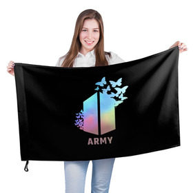 Флаг 3D с принтом BTS ARMY в Санкт-Петербурге, 100% полиэстер | плотность ткани — 95 г/м2, размер — 67 х 109 см. Принт наносится с одной стороны | army | bangtan boys | beyond the scene | bts | k pop | kpop | love yourself | бтс | к поп