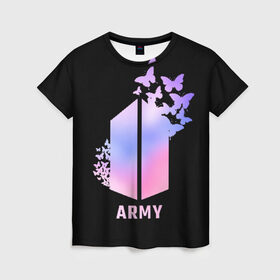 Женская футболка 3D с принтом BTS ARMY в Санкт-Петербурге, 100% полиэфир ( синтетическое хлопкоподобное полотно) | прямой крой, круглый вырез горловины, длина до линии бедер | army | bangtan boys | beyond the scene | bts | k pop | kpop | love yourself | бтс | к поп