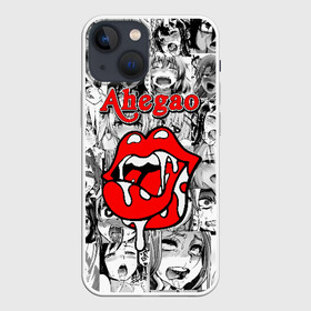 Чехол для iPhone 13 mini с принтом Ahegao в Санкт-Петербурге,  |  | ahegao | black   white | cartoon | collage | comic | emotion | faces | girls | inscription | japanese | lips | manga | mouth | open | red | аниме | губы | девушки | коллаж | комикс | красные | лица | мультфильм | надпись | откр