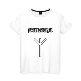 Женская футболка хлопок с принтом Burzum Algiz Rune в Санкт-Петербурге, 100% хлопок | прямой крой, круглый вырез горловины, длина до линии бедер, слегка спущенное плечо | 