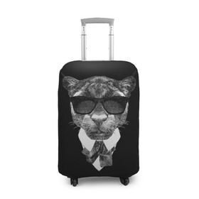 Чехол для чемодана 3D с принтом Пантера в очках в Санкт-Петербурге, 86% полиэфир, 14% спандекс | двустороннее нанесение принта, прорези для ручек и колес | animal | panther | predator | животное | очки | пантера | хищник