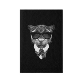 Обложка для паспорта матовая кожа с принтом Пантера в очках в Санкт-Петербурге, натуральная матовая кожа | размер 19,3 х 13,7 см; прозрачные пластиковые крепления | Тематика изображения на принте: animal | panther | predator | животное | очки | пантера | хищник