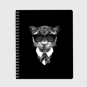 Тетрадь с принтом Пантера в очках в Санкт-Петербурге, 100% бумага | 48 листов, плотность листов — 60 г/м2, плотность картонной обложки — 250 г/м2. Листы скреплены сбоку удобной пружинной спиралью. Уголки страниц и обложки скругленные. Цвет линий — светло-серый
 | animal | panther | predator | животное | очки | пантера | хищник