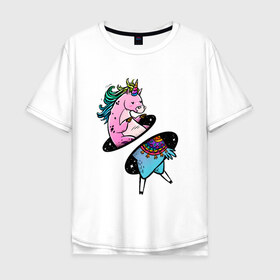Мужская футболка хлопок Oversize с принтом Телепорт в Санкт-Петербурге, 100% хлопок | свободный крой, круглый ворот, “спинка” длиннее передней части | вселенная | галактика | грива | единорог | звезды | козел | космос | овечка | овца | радуга | телепорт