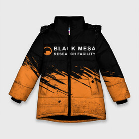 Зимняя куртка для девочек 3D с принтом BLACK MESA (Half-Life) в Санкт-Петербурге, ткань верха — 100% полиэстер; подклад — 100% полиэстер, утеплитель — 100% полиэстер. | длина ниже бедра, удлиненная спинка, воротник стойка и отстегивающийся капюшон. Есть боковые карманы с листочкой на кнопках, утяжки по низу изделия и внутренний карман на молнии. 

Предусмотрены светоотражающий принт на спинке, радужный светоотражающий элемент на пуллере молнии и на резинке для утяжки. | black | counter | csgo | freeman | gordon | half | half life | halflife | lambda | life | logo | mesa | portal | strike | xen | гордон | контр | лайф | лого | портал | символ | страйк | фримен | халф | халф лайф | халфлайф