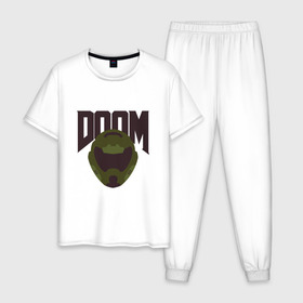 Мужская пижама хлопок с принтом DOOM в Санкт-Петербурге, 100% хлопок | брюки и футболка прямого кроя, без карманов, на брюках мягкая резинка на поясе и по низу штанин
 | doom | doom eternal | game | minimalism | игры | минимализм