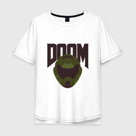 Мужская футболка хлопок Oversize с принтом DOOM в Санкт-Петербурге, 100% хлопок | свободный крой, круглый ворот, “спинка” длиннее передней части | doom | doom eternal | game | minimalism | игры | минимализм