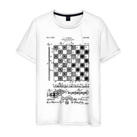 Мужская футболка хлопок с принтом Patent - Chess board в Санкт-Петербурге, 100% хлопок | прямой крой, круглый вырез горловины, длина до линии бедер, слегка спущенное плечо. | chess | patent | игра | идея | история | логика | настолка | патент | разработка | чертеж | чертежи | шахматы | шашки