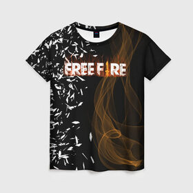 Женская футболка 3D с принтом FREE FIRE в Санкт-Петербурге, 100% полиэфир ( синтетическое хлопкоподобное полотно) | прямой крой, круглый вырез горловины, длина до линии бедер | free fire | free fire pc | game | garena | mobile game | royale | trsffb | битва онлайн | гарена | игра | огонь | свободный огонь | фри фаер