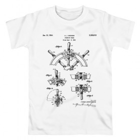 Мужская футболка хлопок с принтом Patent - A. J. Higgins в Санкт-Петербурге, 100% хлопок | прямой крой, круглый вырез горловины, длина до линии бедер, слегка спущенное плечо. | patent | идея | история | капитан | корабль | лодка | море | океан | патент | разработка | туризм | чертеж | чертежи | штурвал