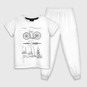 Детская пижама хлопок с принтом Patent - Velocipede в Санкт-Петербурге, 100% хлопок |  брюки и футболка прямого кроя, без карманов, на брюках мягкая резинка на поясе и по низу штанин
 | Тематика изображения на принте: patent | велик | велосипед | идея | история | патент | разработка | спорт | туризм | чертеж | чертежи