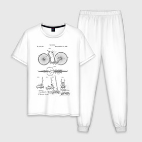 Мужская пижама хлопок с принтом Patent - Velocipede в Санкт-Петербурге, 100% хлопок | брюки и футболка прямого кроя, без карманов, на брюках мягкая резинка на поясе и по низу штанин
 | Тематика изображения на принте: patent | велик | велосипед | идея | история | патент | разработка | спорт | туризм | чертеж | чертежи