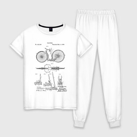 Женская пижама хлопок с принтом Patent - Velocipede в Санкт-Петербурге, 100% хлопок | брюки и футболка прямого кроя, без карманов, на брюках мягкая резинка на поясе и по низу штанин | patent | велик | велосипед | идея | история | патент | разработка | спорт | туризм | чертеж | чертежи