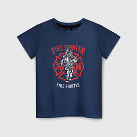 Детская футболка хлопок с принтом Fire fighter в Санкт-Петербурге, 100% хлопок | круглый вырез горловины, полуприлегающий силуэт, длина до линии бедер | Тематика изображения на принте: мчс | огнеборец | пожар | пожарный