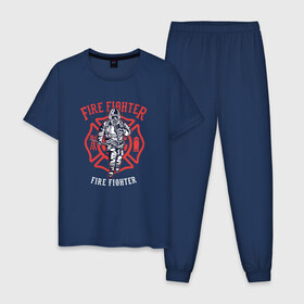 Мужская пижама хлопок с принтом Fire fighter в Санкт-Петербурге, 100% хлопок | брюки и футболка прямого кроя, без карманов, на брюках мягкая резинка на поясе и по низу штанин
 | Тематика изображения на принте: мчс | огнеборец | пожар | пожарный